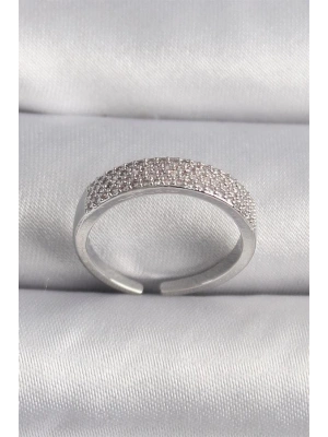 Pirinç Gümüş Renk Zirkon Taşlı VIP Seri Kadın Yüzük