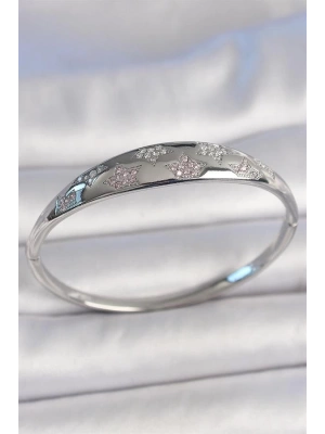 Pirinç Gümüş Renk Zirkon Taşlı Yıldız İşlemeli Kadın Kelepçe