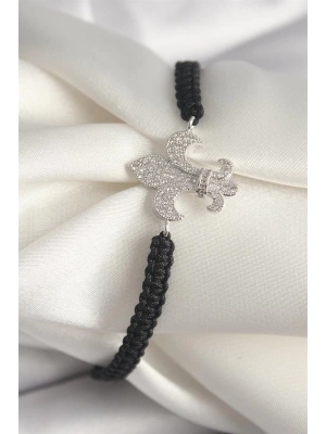 Pirinç Gümüş Renk Zirkon Taşlı Zambak Figür Asanrsörlü Makrome Model Kadın Bileklik