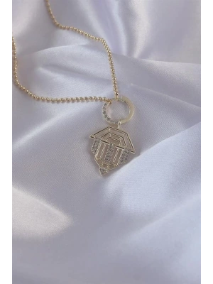 Pirinç Zirkon Taşlı Gold Renk Oval Detaylı Serenay Kolyesi