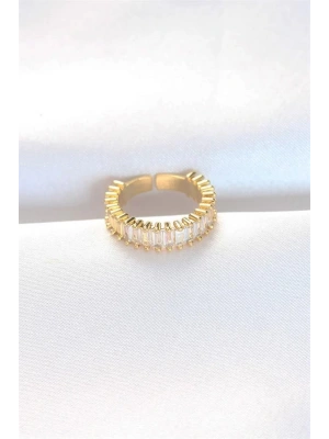 Sıralı Baget Taşlı Gold Renk Ayarlanabilir Yüzük