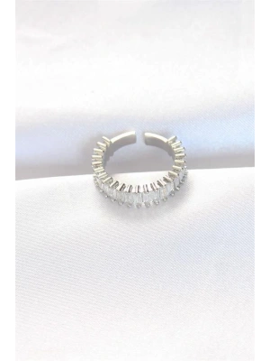 Sıralı Baget Taşlı Silver Renk Ayarlanabilir Yüzük