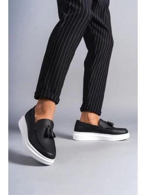 SLW154 Blaze Bağcıksız Püsküllü Cilt Erkek Günlük Spor Klasik Ayakkabı BT - Siyah