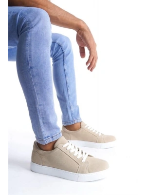 SLW165 Elite Bağcıklı Süet Erkek Günlük Sneaker Ayakkabı BT - Krem