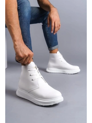 SLW204 Franca Bağcıklı Cilt Erkek Spor Bot BT - Beyaz