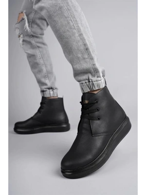 SLW207 Oslo Bağcıklı Cilt Erkek Günlük Spor Bot ST - Siyah