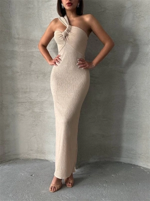 Tek omuz pliseli elbise