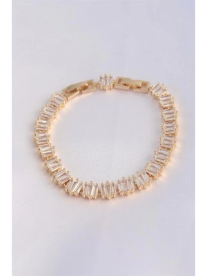 Vip Seri Pirinç Zirkon Taşlı Gold Renk Kare Su Yolu Model Bileklik
