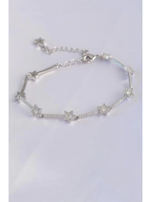 Vip Seri Pirinç Zirkon Taşlı Gümüş Renk Halley Model Bileklik