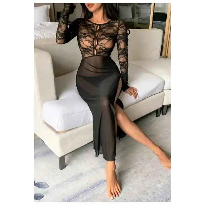 İç Çamaşırlı Çoraplı Siyah Seksi Jartiyer Takim