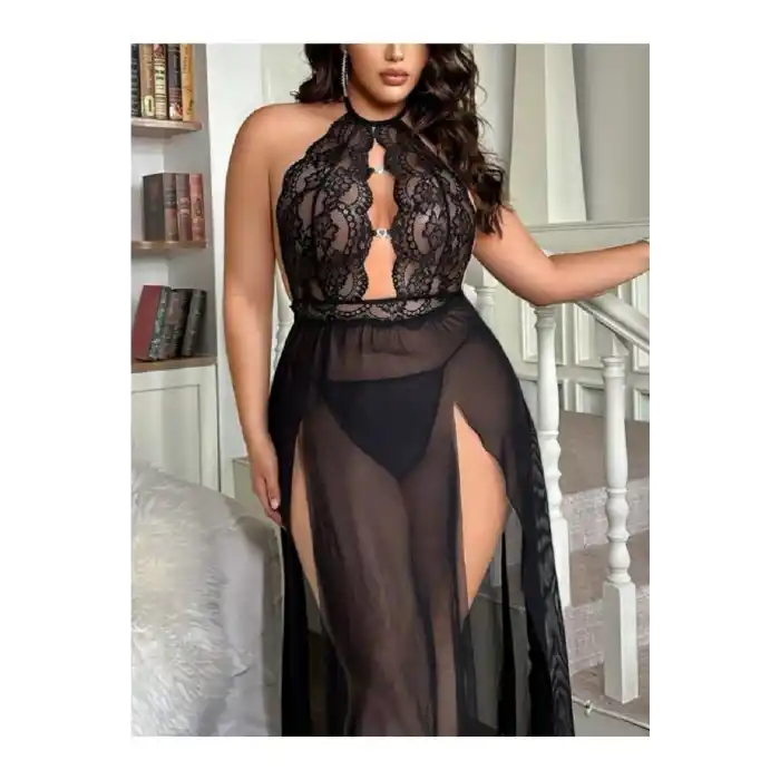 Uzun Gecelik Yırtmaçlı Dantel Göğüs detaylı Sık Romantik Kadın Gecelik