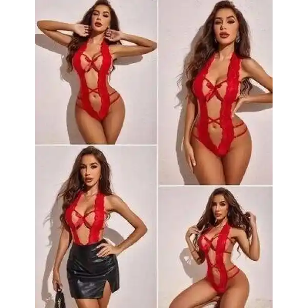 Dantelli Derin Dekolteli Seksi Body V2906