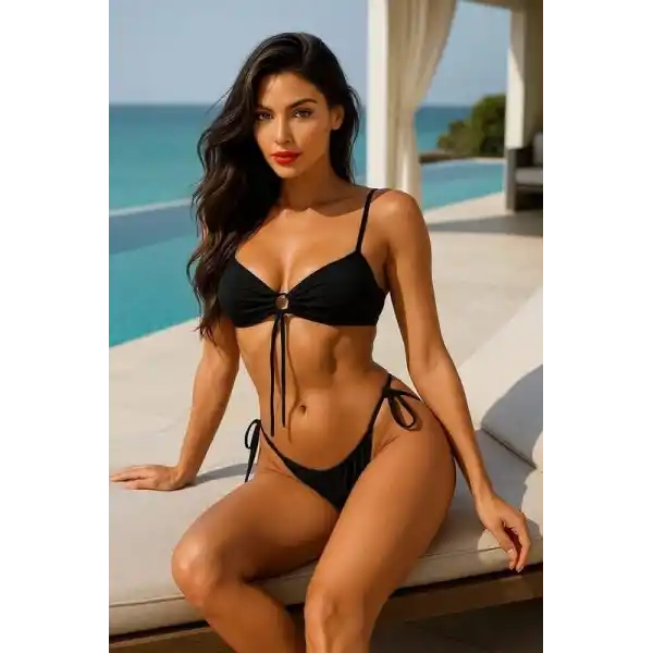 Siyah Bağcıklı Bikini Takımı V5100
