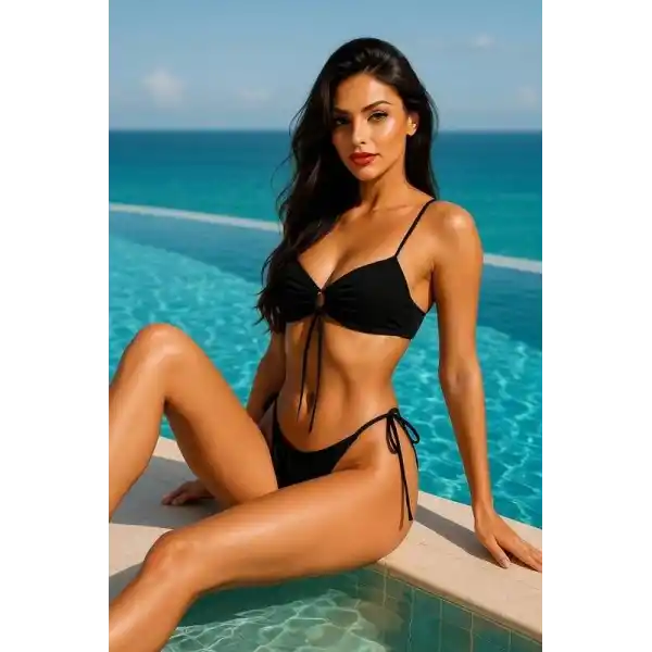 Siyah Bağcıklı Bikini Takımı V5100