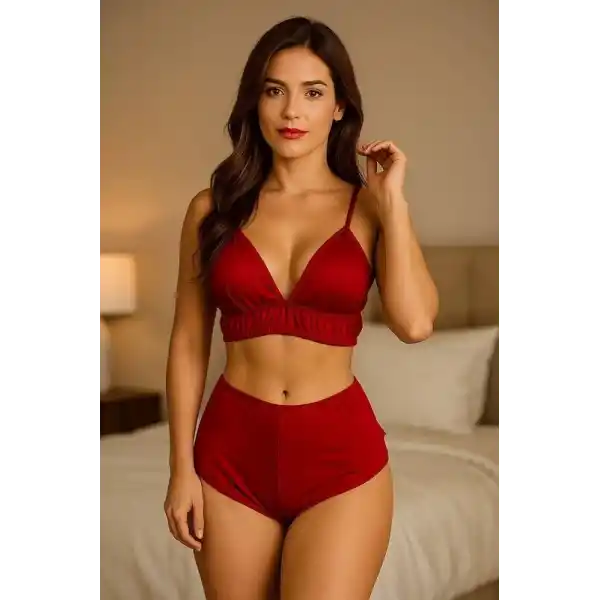 Yüksek Bel Şortlu Bralet Takım V1700