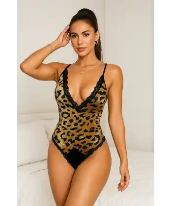 Leopar Desenli Dantel Body V2901