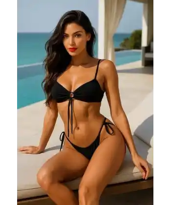 Siyah Bağcıklı Bikini Takımı V5100