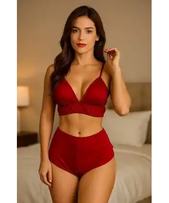 Yüksek Bel Şortlu Bralet Takım V1700