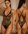 Leopar Desenli Dantel Body V2901
