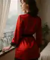 Saten ve Dantel Detaylı Sabahlık Takımı V2600