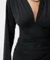 V Yaka Uzun Kollu Mini Elbise V9402