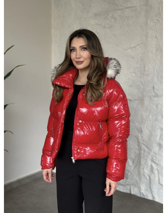 Marka model yanı lastik detaylı parlak mont kırmızı