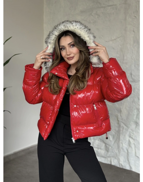 Marka model yanı lastik detaylı parlak mont kırmızı