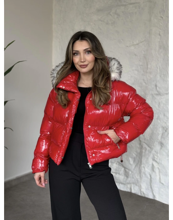 Marka model yanı lastik detaylı parlak mont kırmızı