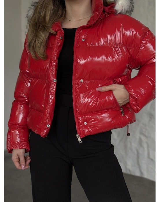 Marka model yanı lastik detaylı parlak mont kırmızı