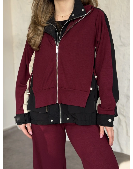 Paraşüt kumaş garnili takım bordo