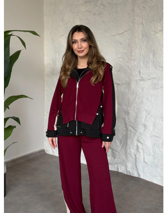 Paraşüt kumaş garnili takım bordo