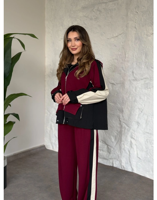 Paraşüt kumaş garnili takım bordo