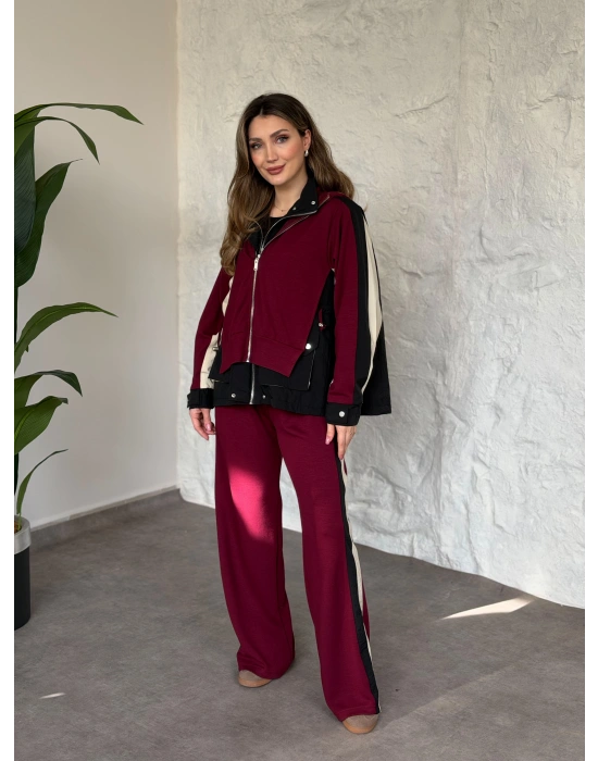 Paraşüt kumaş garnili takım bordo