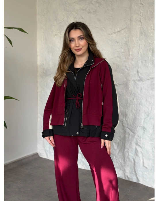 Paraşüt kumaş garnili takım bordo