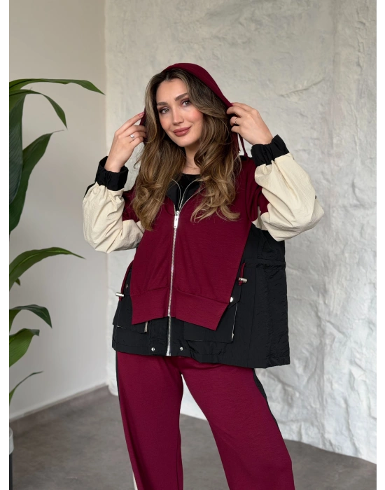 Paraşüt kumaş garnili takım bordo