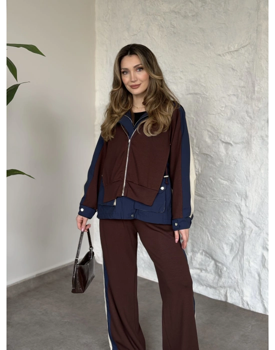 Paraşüt kumaş garnili takım kahve