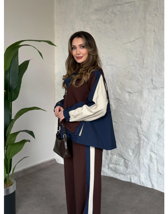 Paraşüt kumaş garnili takım kahve