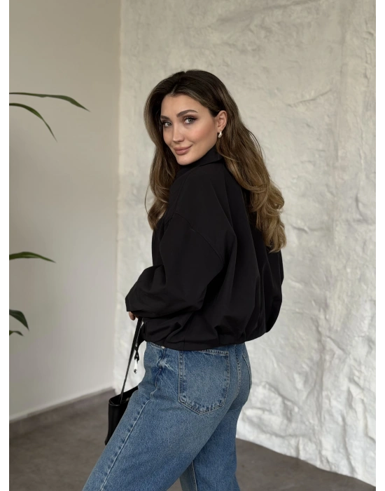 Premium kalite Torino kumaş beli kemerli trenç ceket siyah