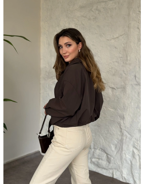 Premium kalite Torino kumaş beli kemerli trenç ceket kahve