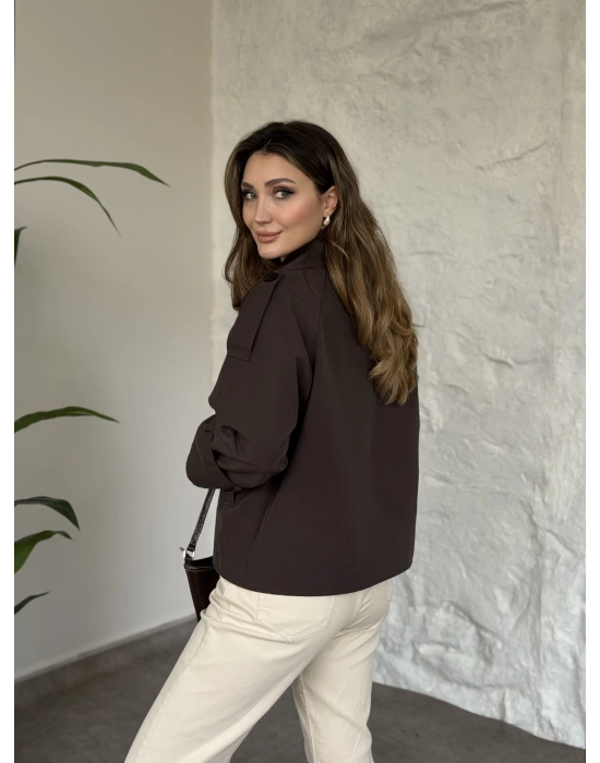 Premium kalite Torino kumaş kruvaze model kolları kemerli trenç kahve