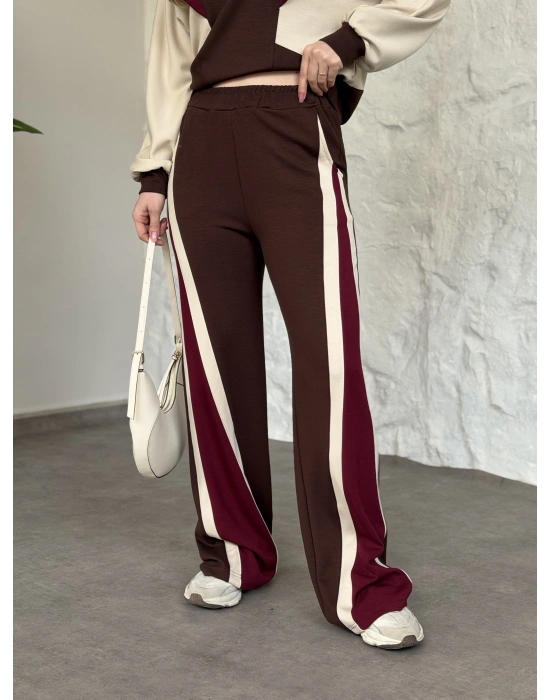 Vatkalı 3 renk eşofman takımı kahve