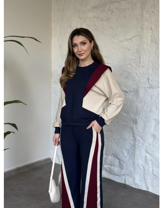 Vatkalı 3 renk eşofman takımı Lacivert