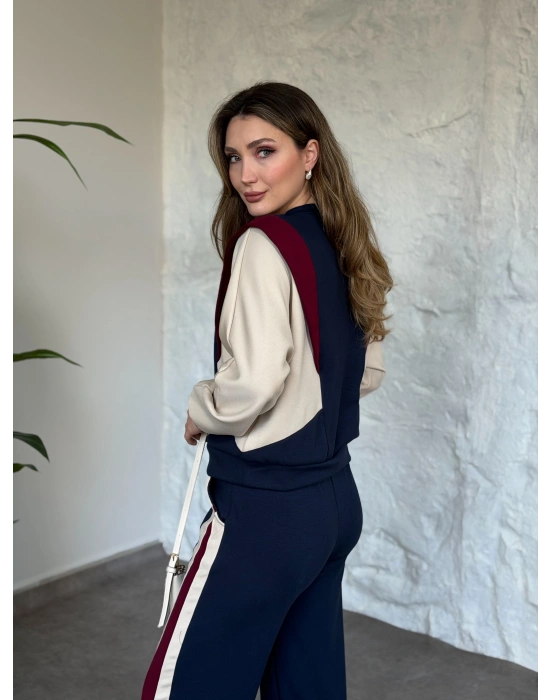 Vatkalı 3 renk eşofman takımı Lacivert