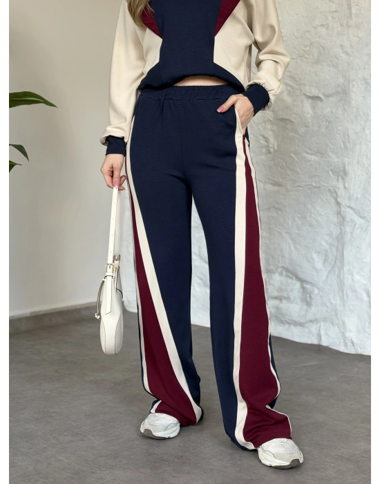 Vatkalı 3 renk eşofman takımı Lacivert