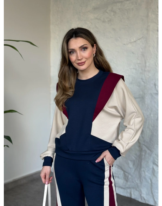 Vatkalı 3 renk eşofman takımı Lacivert