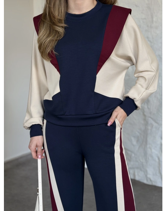 Vatkalı 3 renk eşofman takımı Lacivert