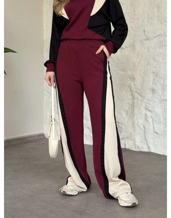 Vatkalı 3 renk eşofman takımı bordo