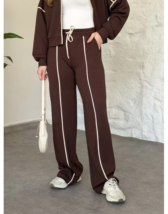 Premium ara biye detaylı fermuarlı takım kahve