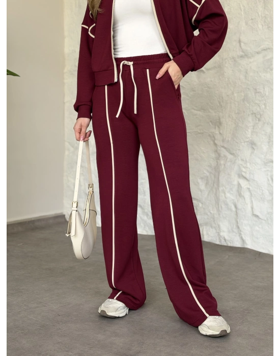 Premium ara biye detaylı fermuarlı takım bordo