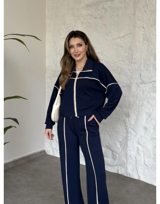 Premium ara biye detaylı fermuarlı takım lacivert